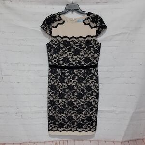 ANTONIO MELANI Black and Cream Lace Midi Dress